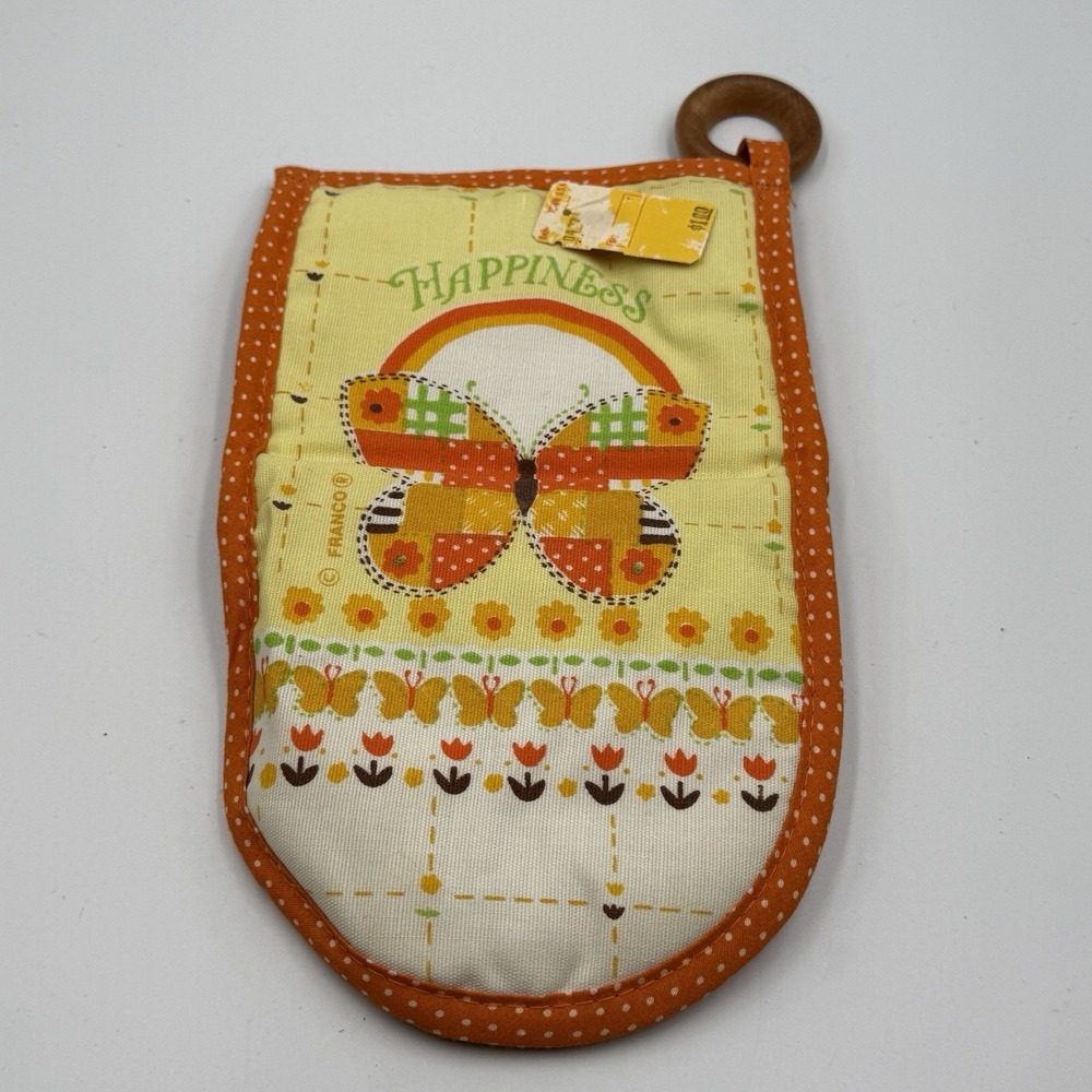 Vintage 1970s Butterfly Oven Mitt Happiness Retro Mod‎ Kitchen Linen NOS